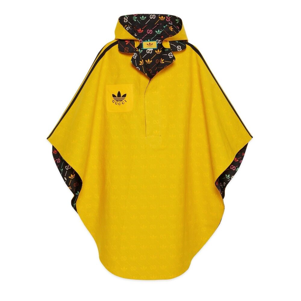 Gucci Yellow Hooded Poncho with Black Multicolor Lining